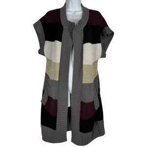 7 For All Mankind Chunky Knit Duster Cardigan Size‎ XS Pockets Colorblock Boho